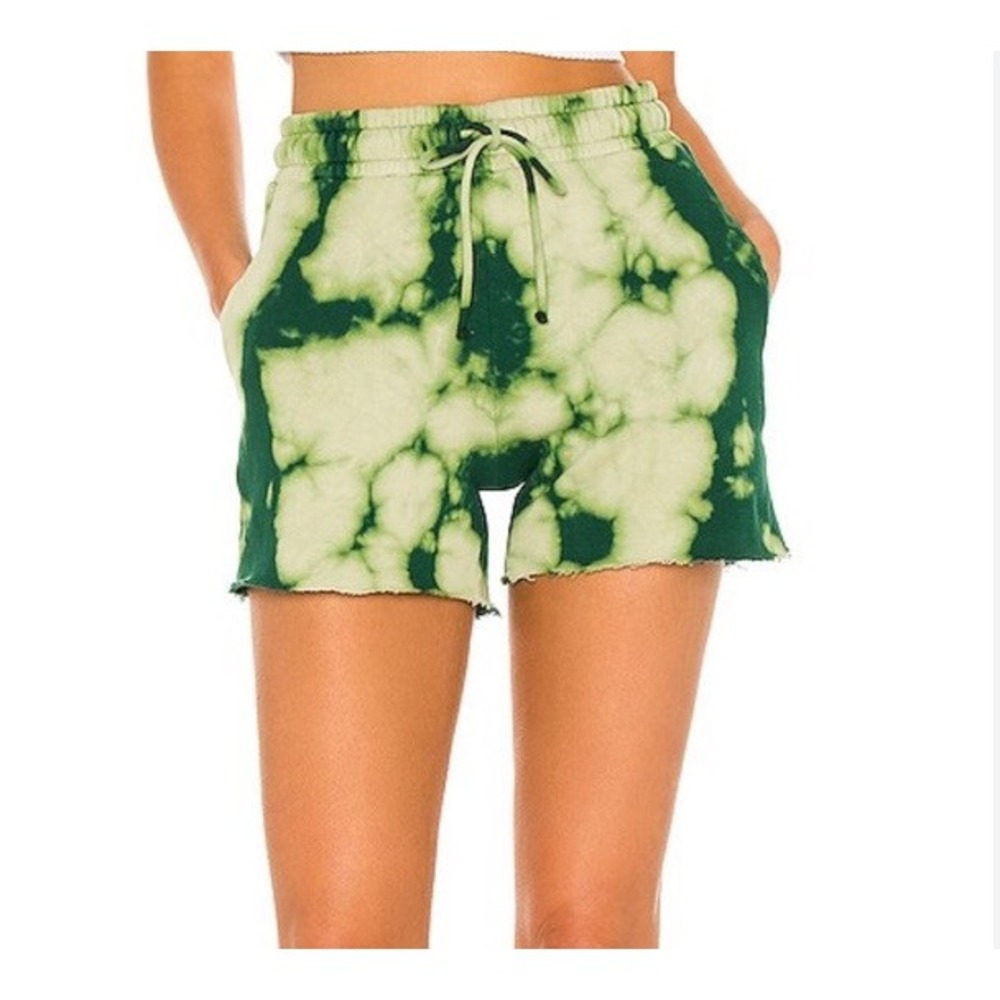 Tie Dye Shorts Green White Raw Hem Drawstring Waist Comfy Cotton Citizen‎ Medium
